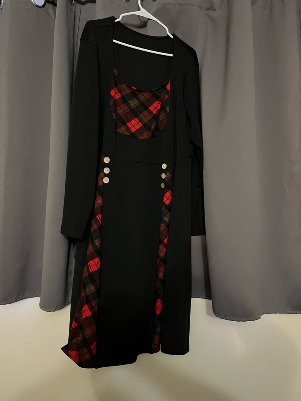 SHEIN Black Dress with Red Plaid Insets
